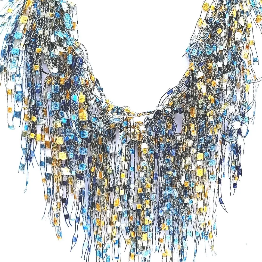 Blue and Yellow Bundle - Scarf and Beaded Statement Necklace