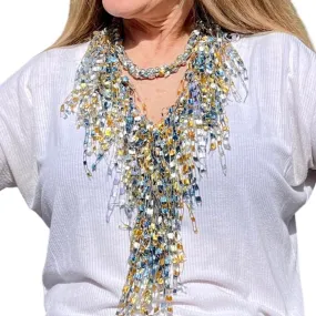 Blue and Yellow Bundle - Scarf and Beaded Statement Necklace