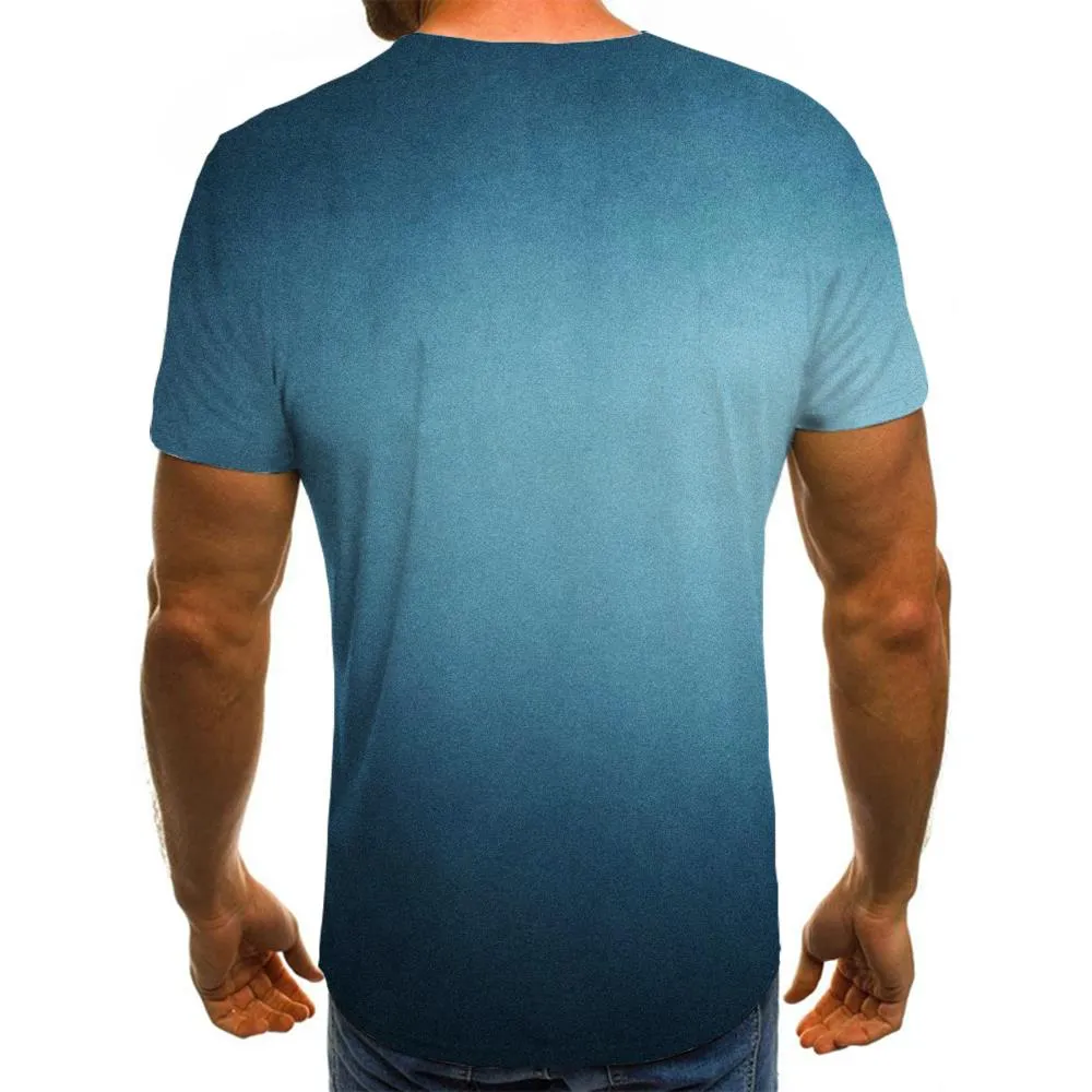 blue center gradient shirt Print clothes special texture art costume Cool different men