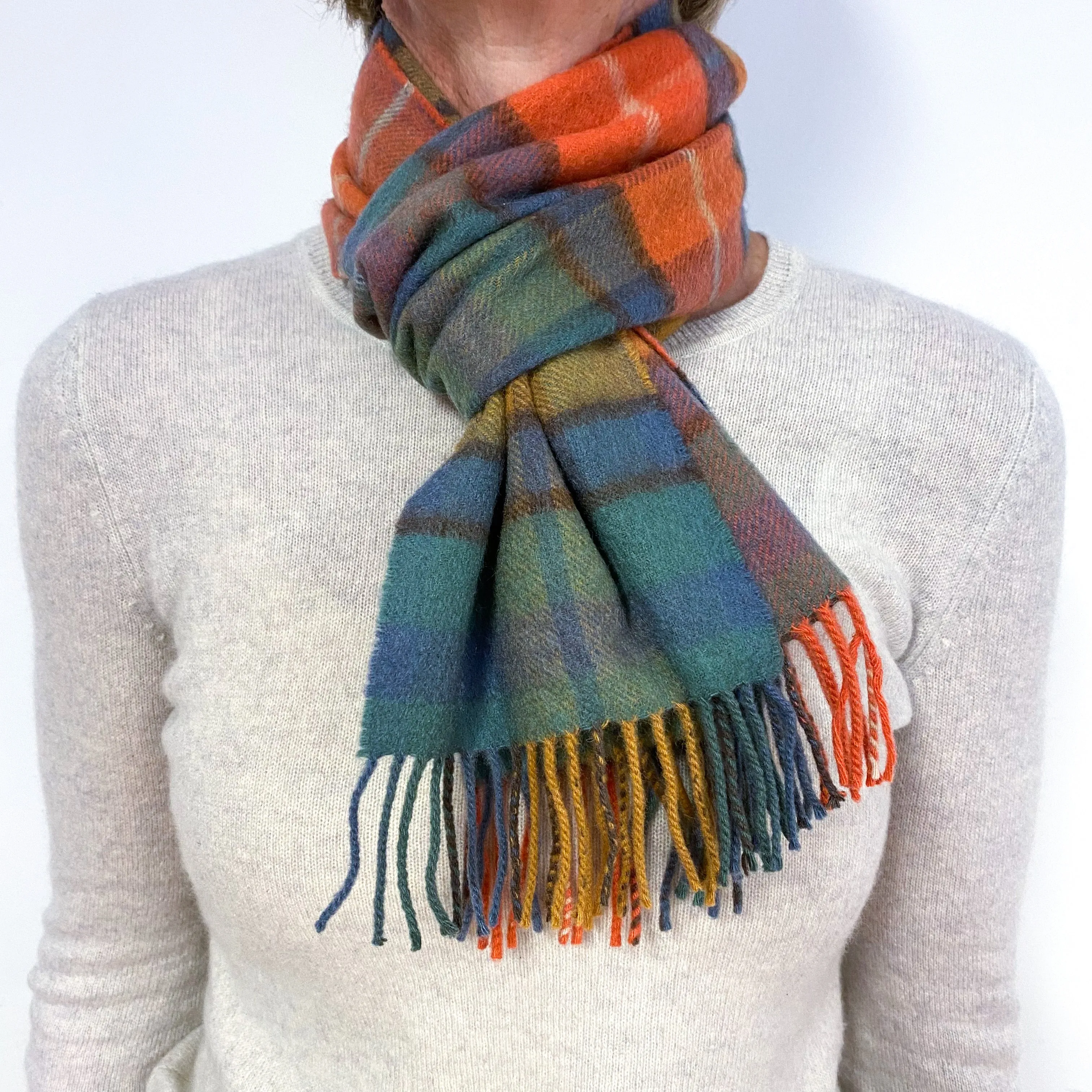 Blue Coral Checked Cashmere Scarf