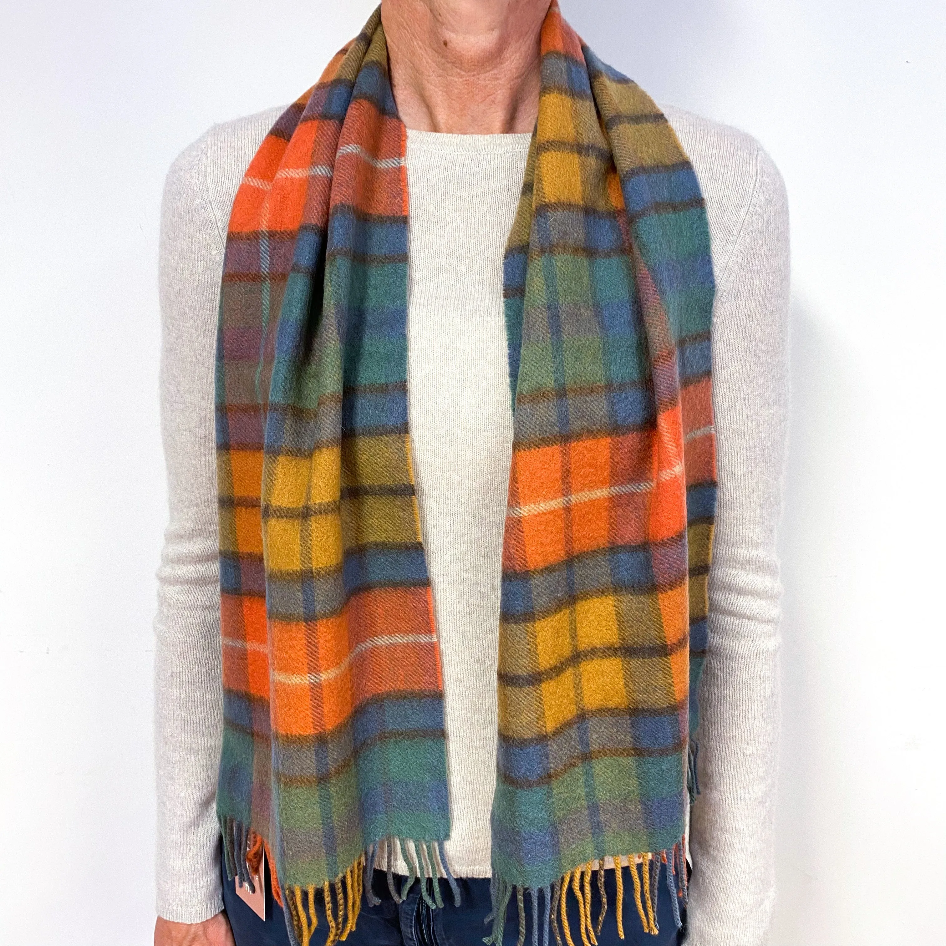 Blue Coral Checked Cashmere Scarf