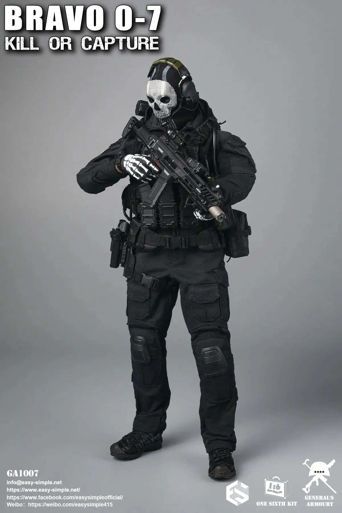 Bravo 0-7 Kill Or Capture - Black Balaclava w/Skull Face Mask