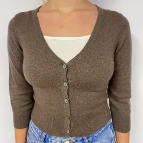 Brown Cropped Cashmere V-Neck Cardigan Small