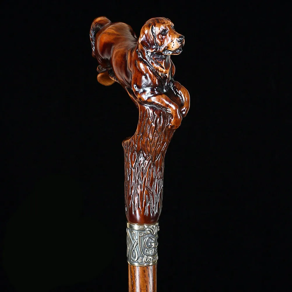 Brown Labrador Dog Dark Wood Artisan Intricate Handcarved Cane