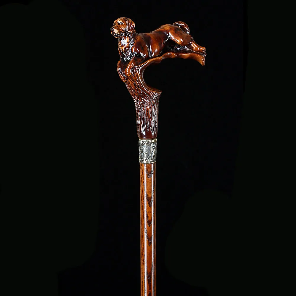 Brown Labrador Dog Dark Wood Artisan Intricate Handcarved Cane