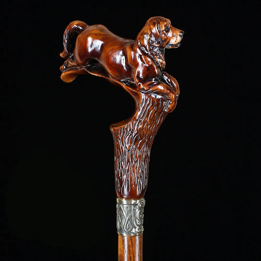 Brown Labrador Dog Dark Wood Artisan Intricate Handcarved Cane