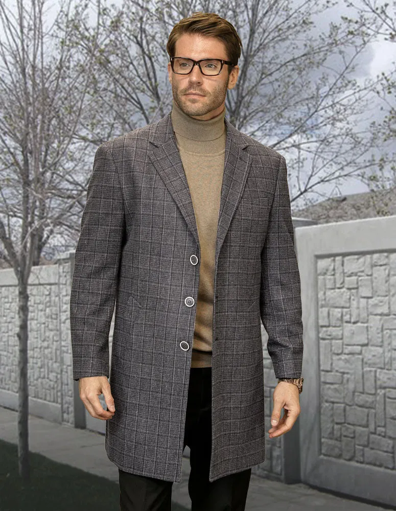 BROWN MODERN FIT PLAID 3 QUARTER LENGTH COAT