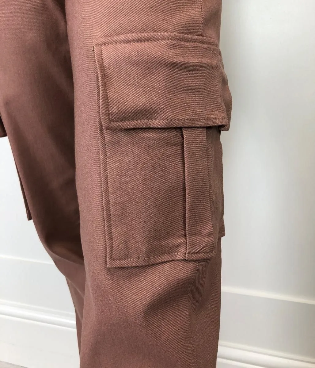 Brown Stretch Cargo Trousers