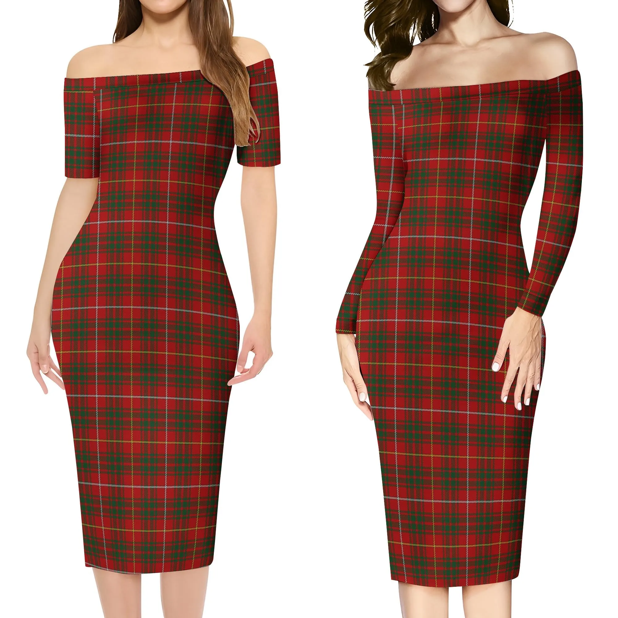 Bruce Tartan Off Shoulder Lady Dress