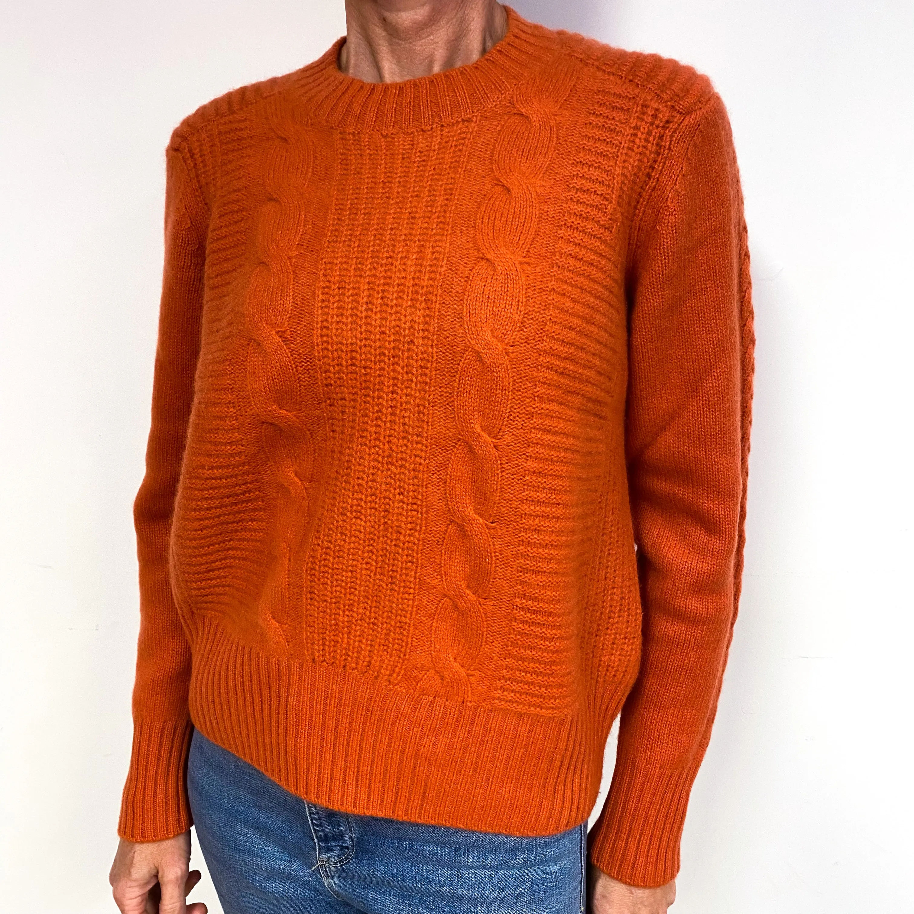 Burnt Orange Chunky Cashmere Crew Neck Jumper Medium