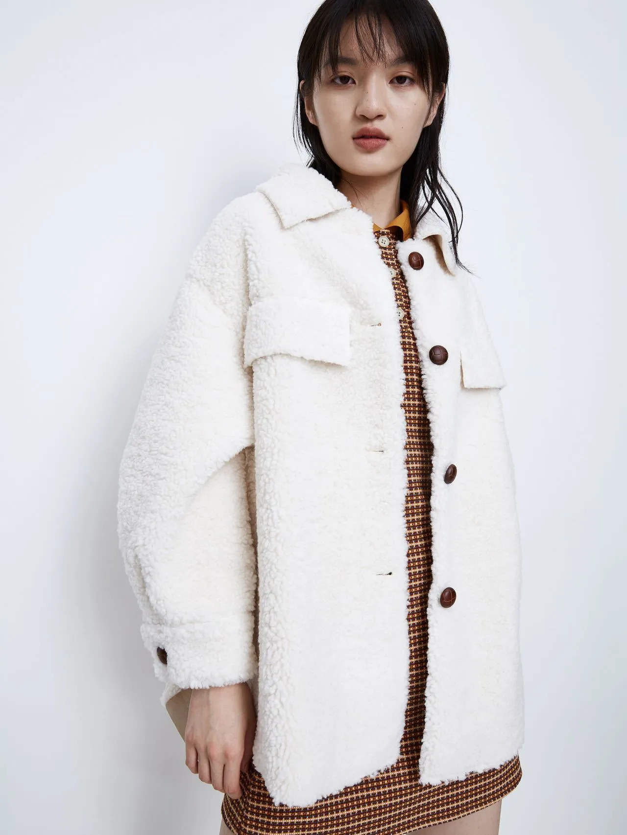 Button Up Drop Shoulder Teddy Coat for Women