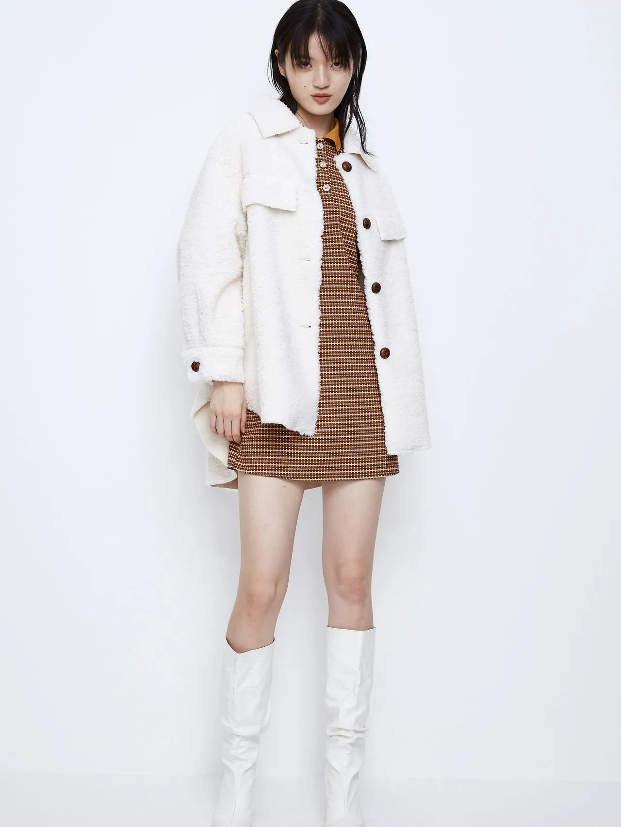 Button Up Drop Shoulder Teddy Coat for Women