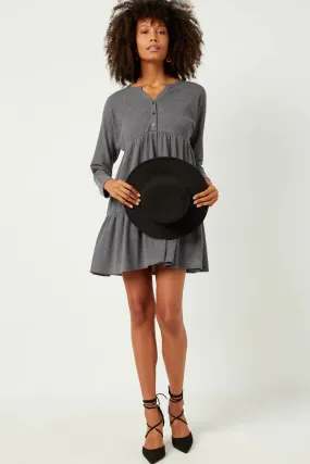 Buttoned Long Sleeve Waffle Knit Dress