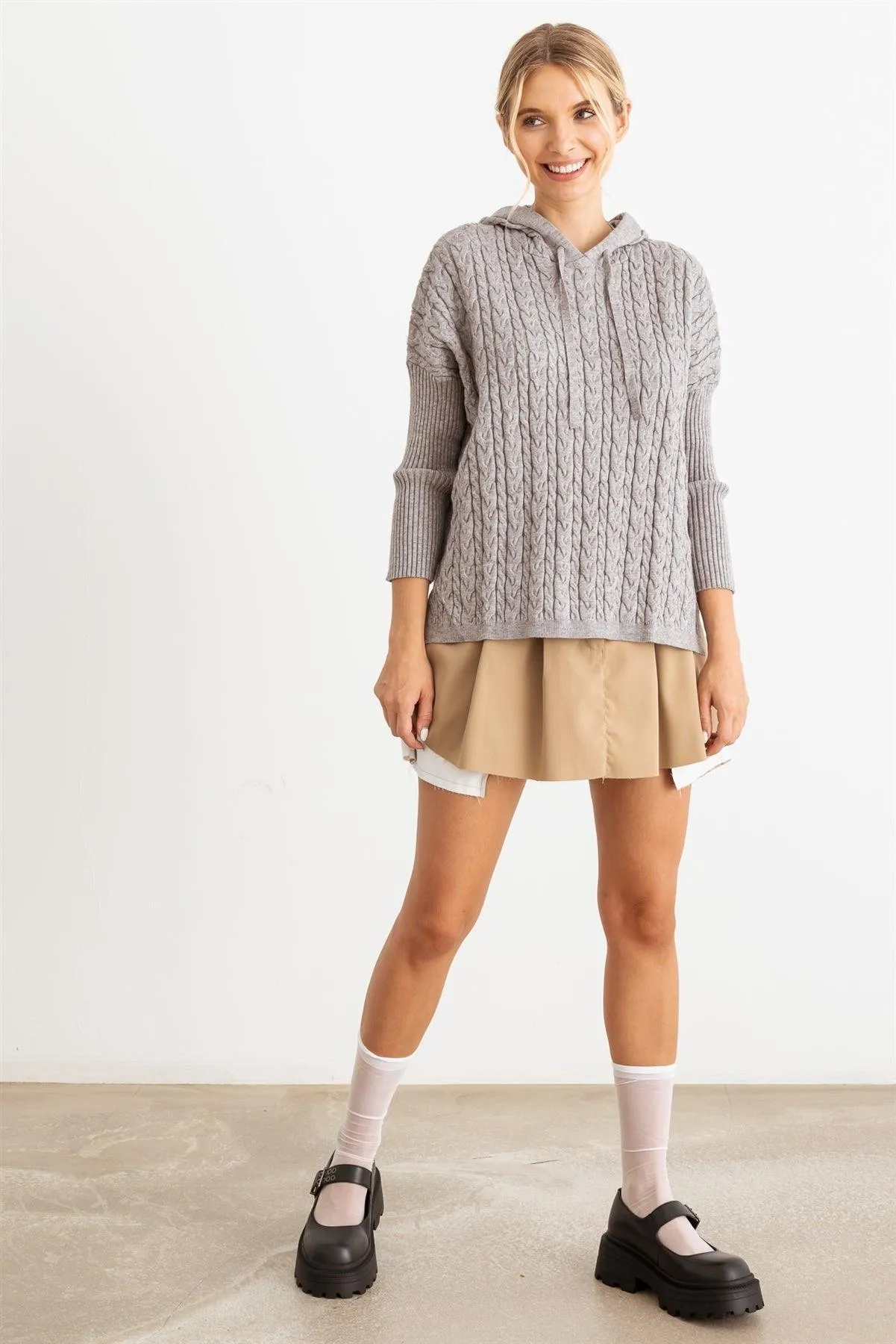 Cable Knit Long Sleeve Hooded Sweater