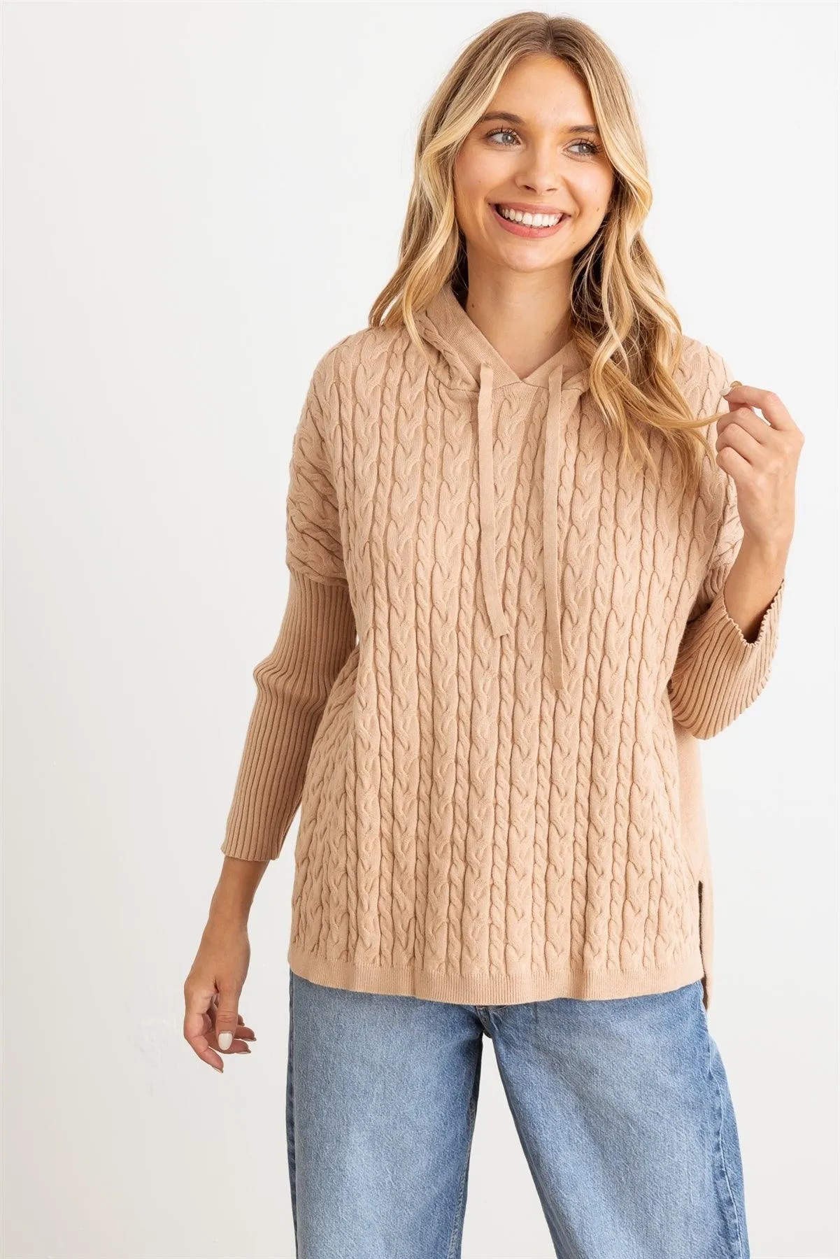 Cable Knit Long Sleeve Hooded Sweater