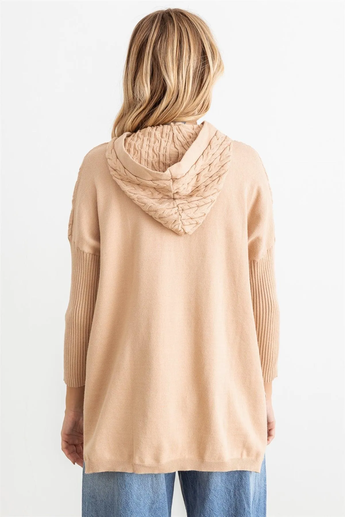 Cable Knit Long Sleeve Hooded Sweater