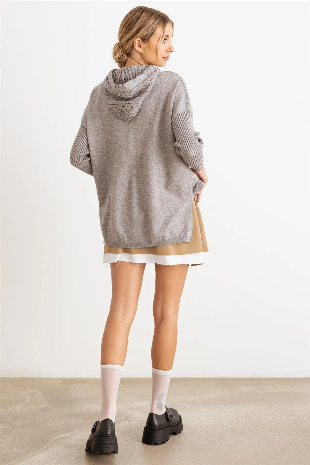 Cable Knit Long Sleeve Hooded Sweater