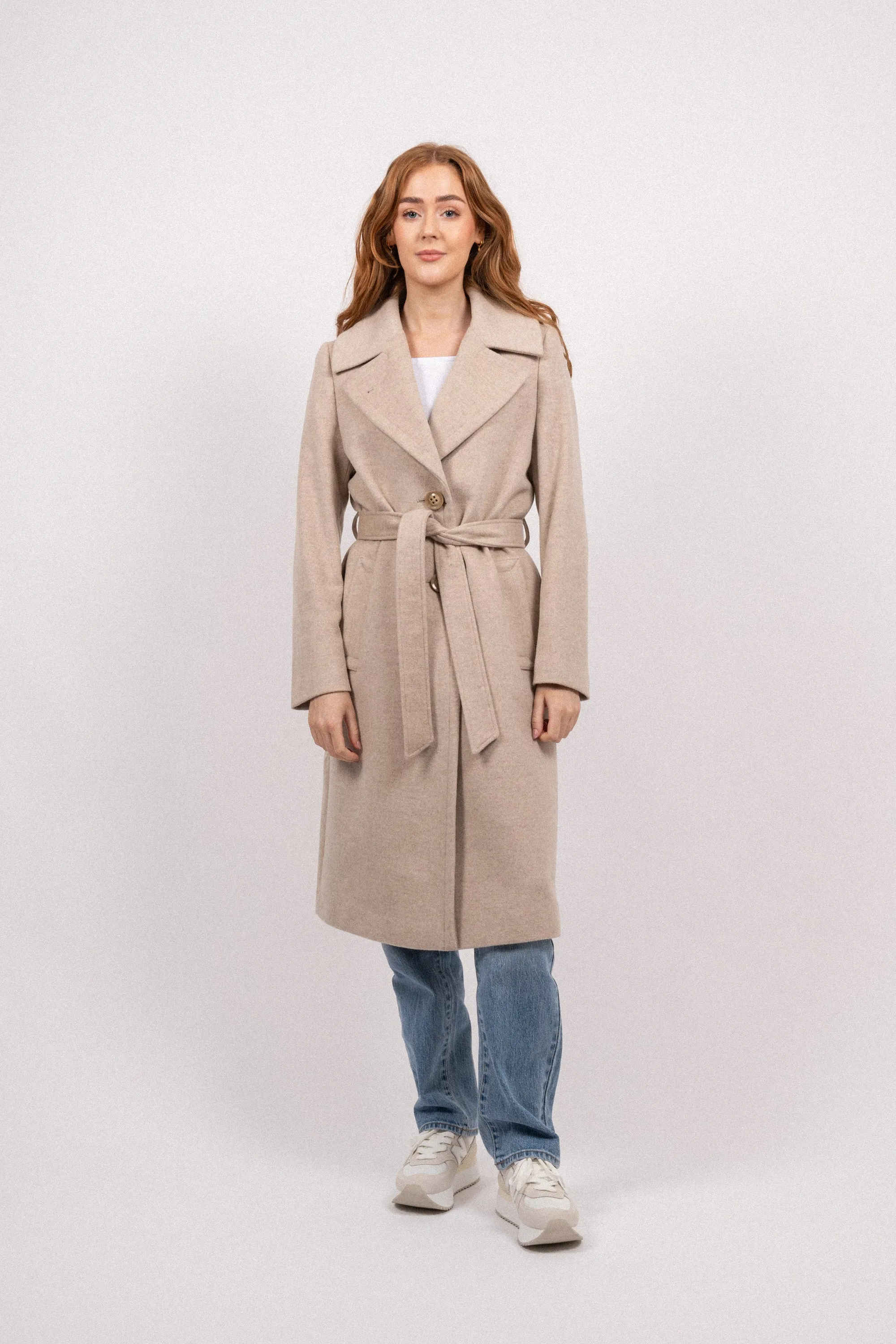 Cashmere Coat W Clareta Belt Midi - Beige