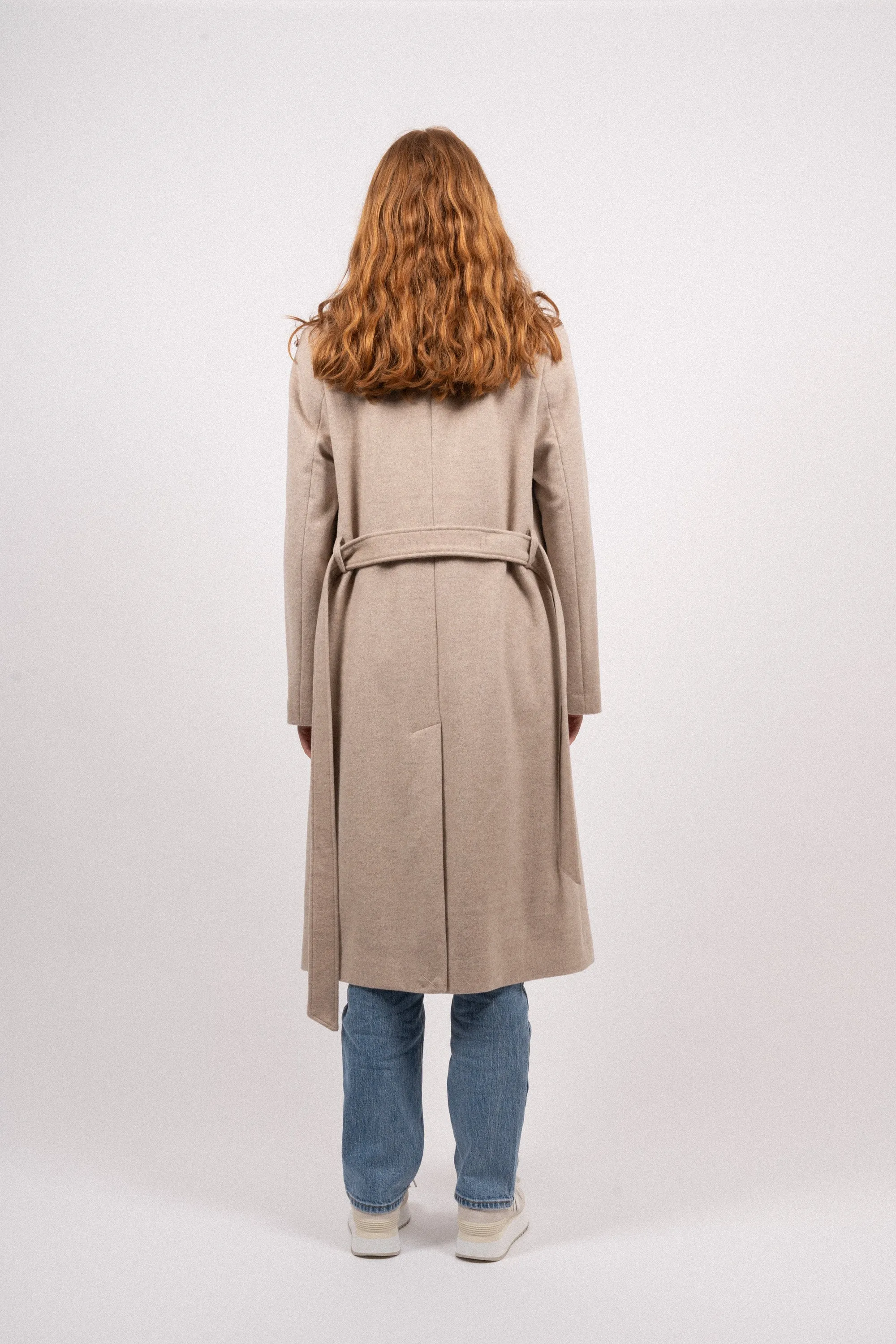 Cashmere Coat W Clareta Belt Midi - Beige