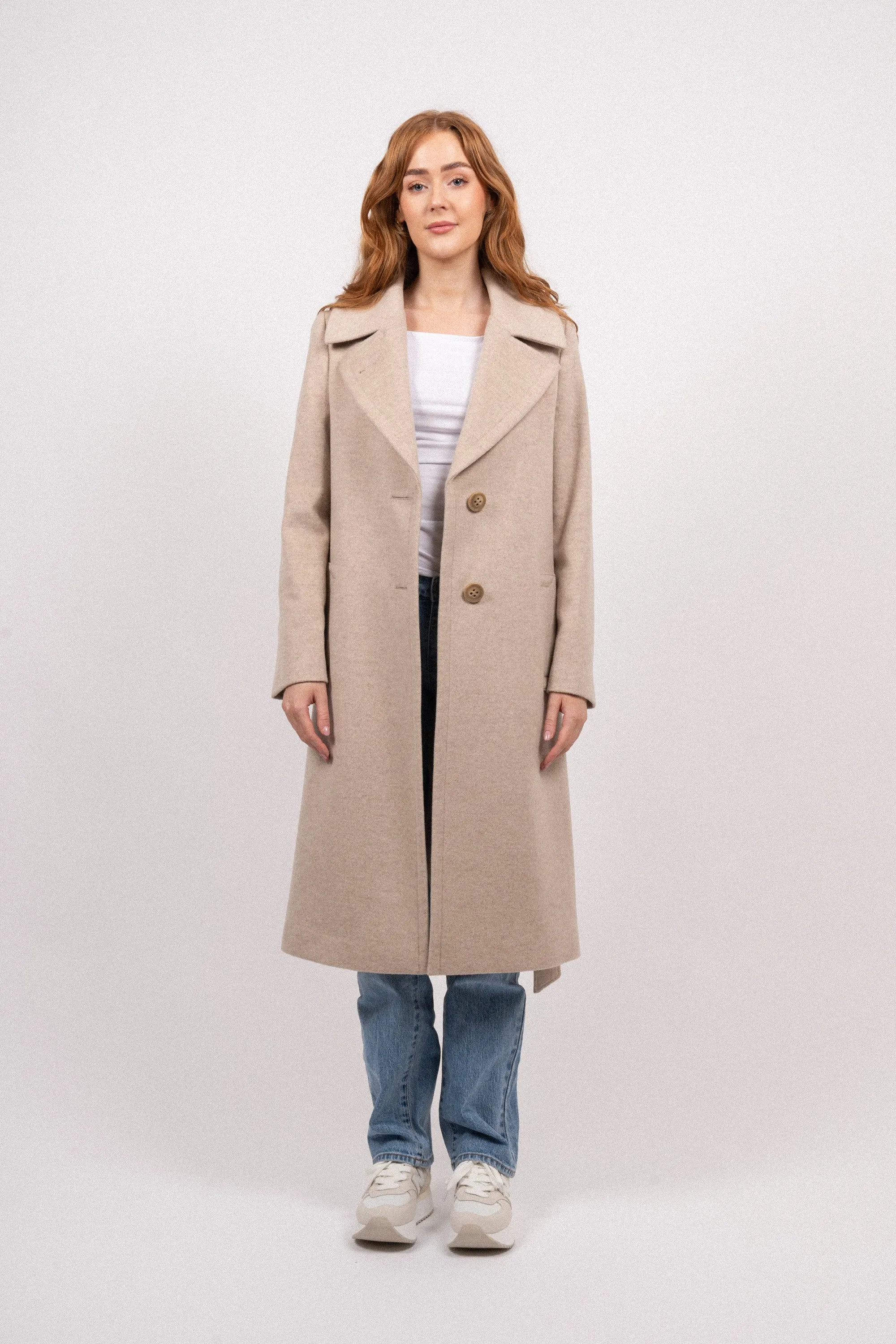 Cashmere Coat W Clareta Belt Midi - Beige