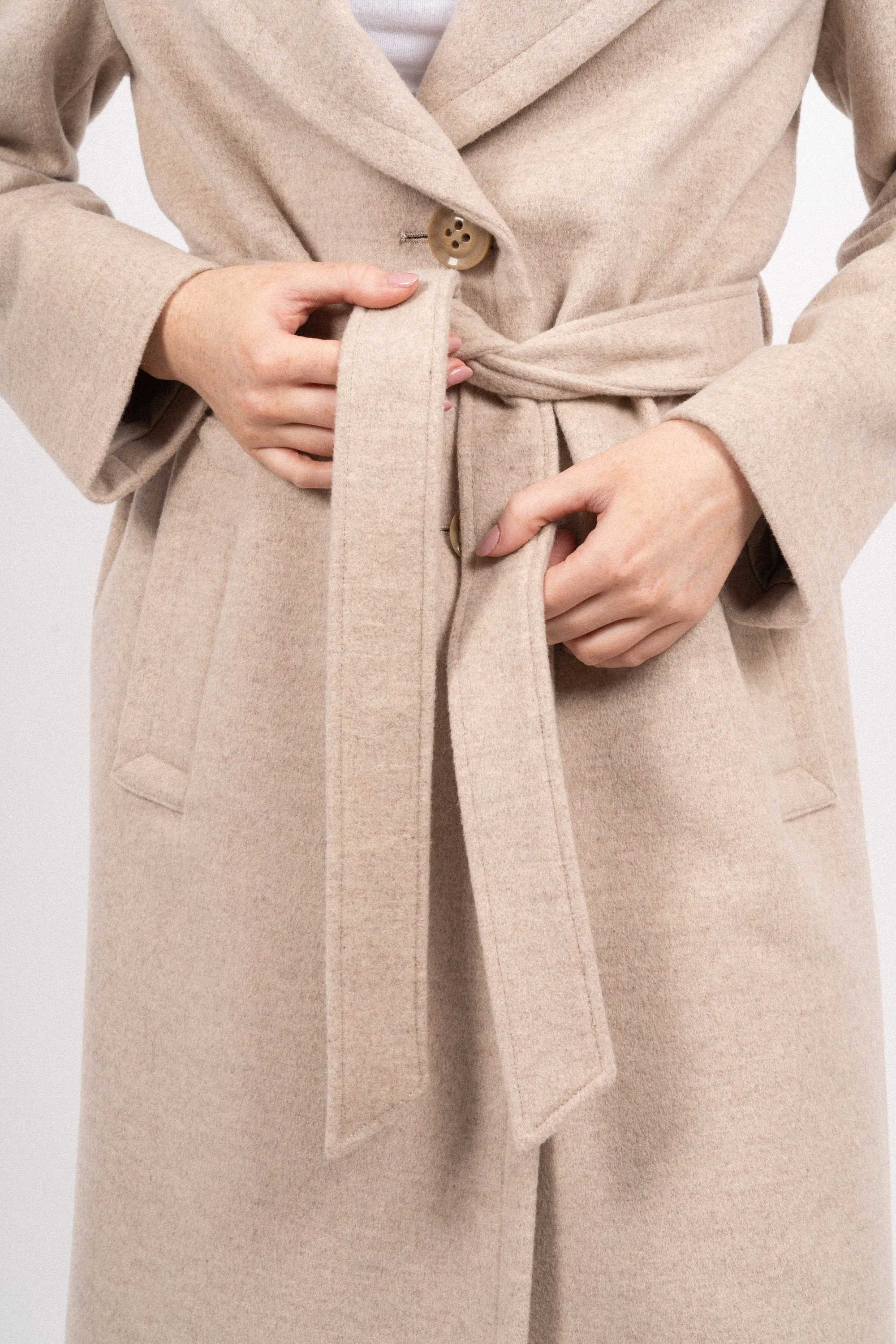 Cashmere Coat W Clareta Belt Midi - Beige