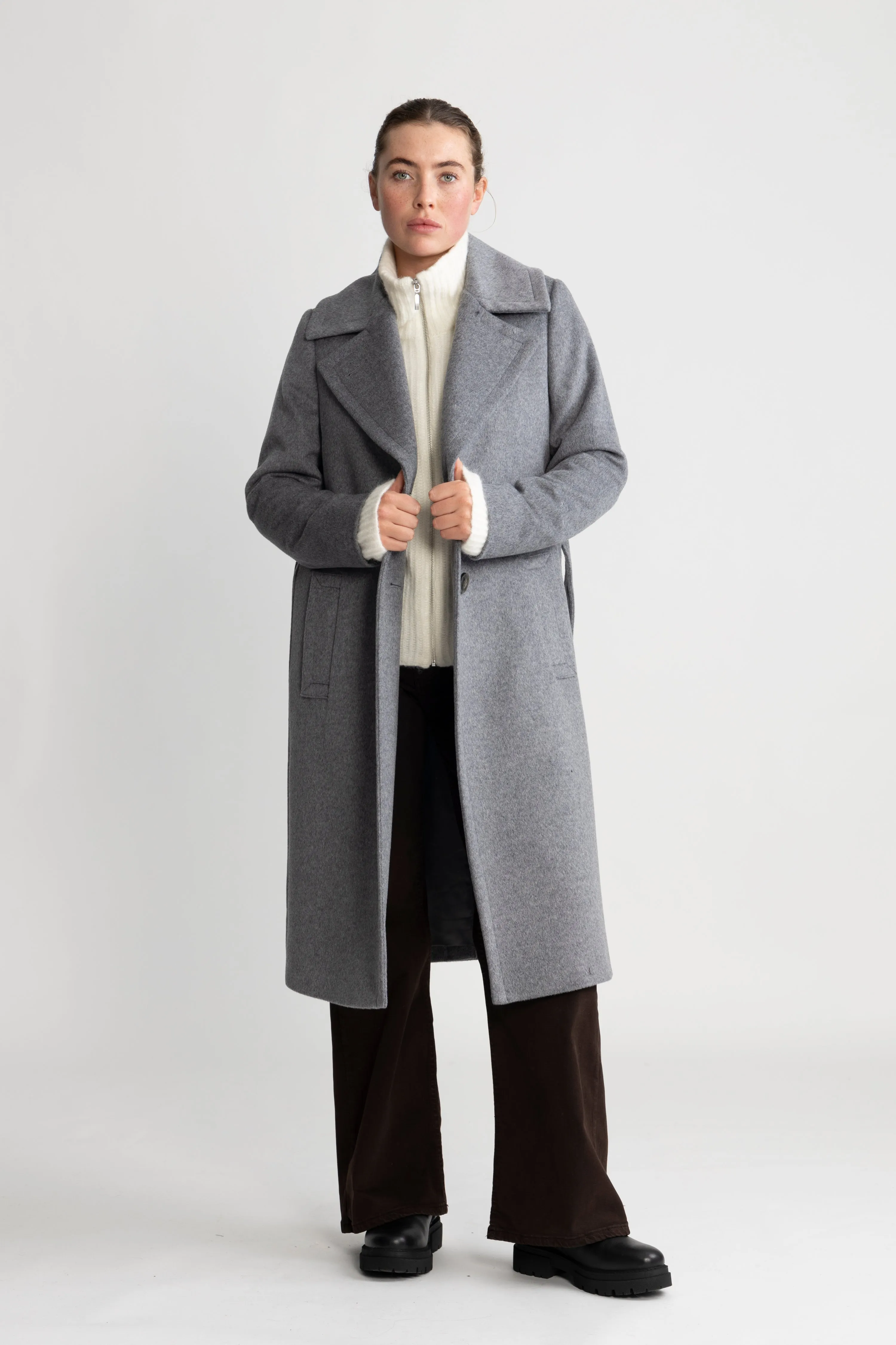 Cashmere Coat W Clareta Belt Midi - Smoky Grey