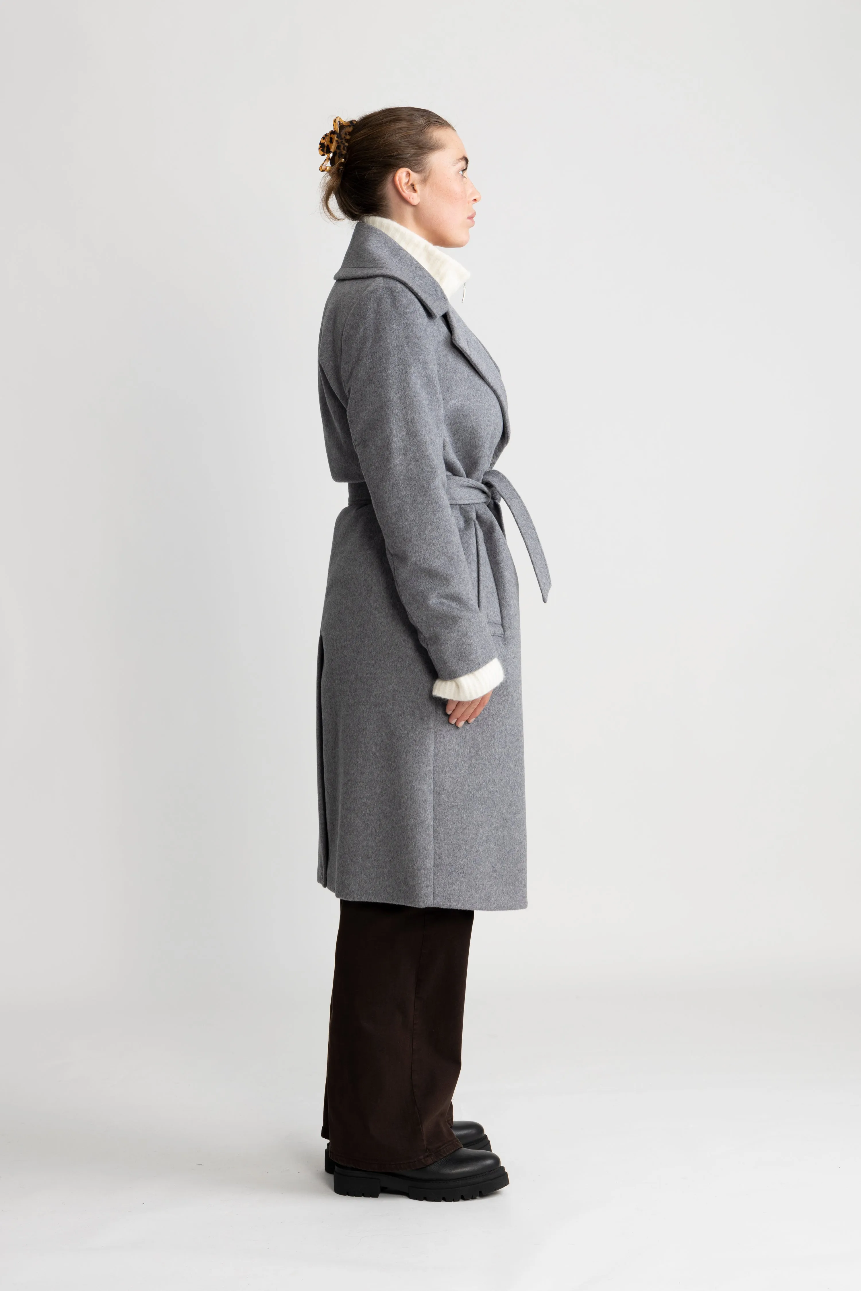 Cashmere Coat W Clareta Belt Midi - Smoky Grey