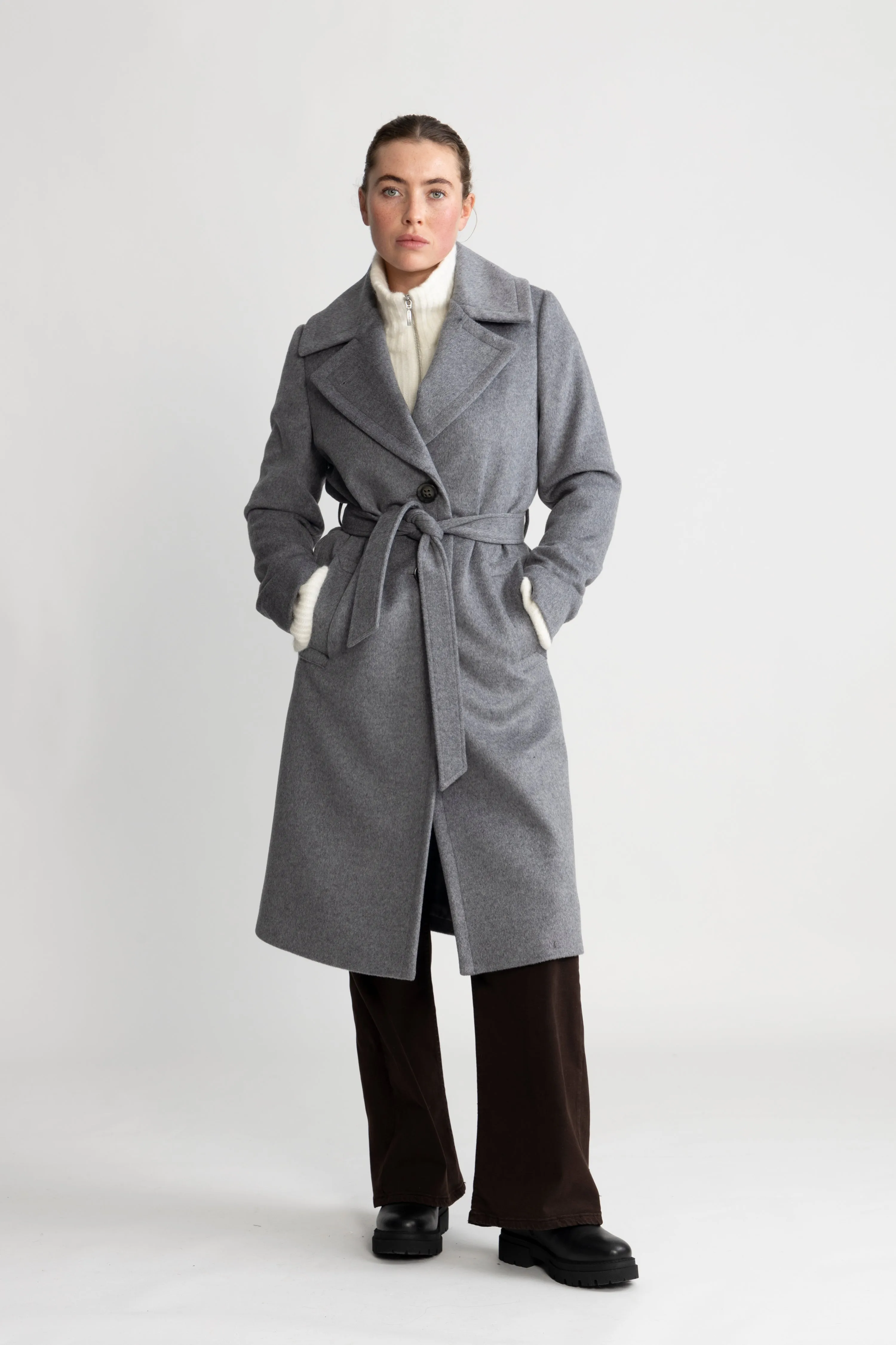 Cashmere Coat W Clareta Belt Midi - Smoky Grey