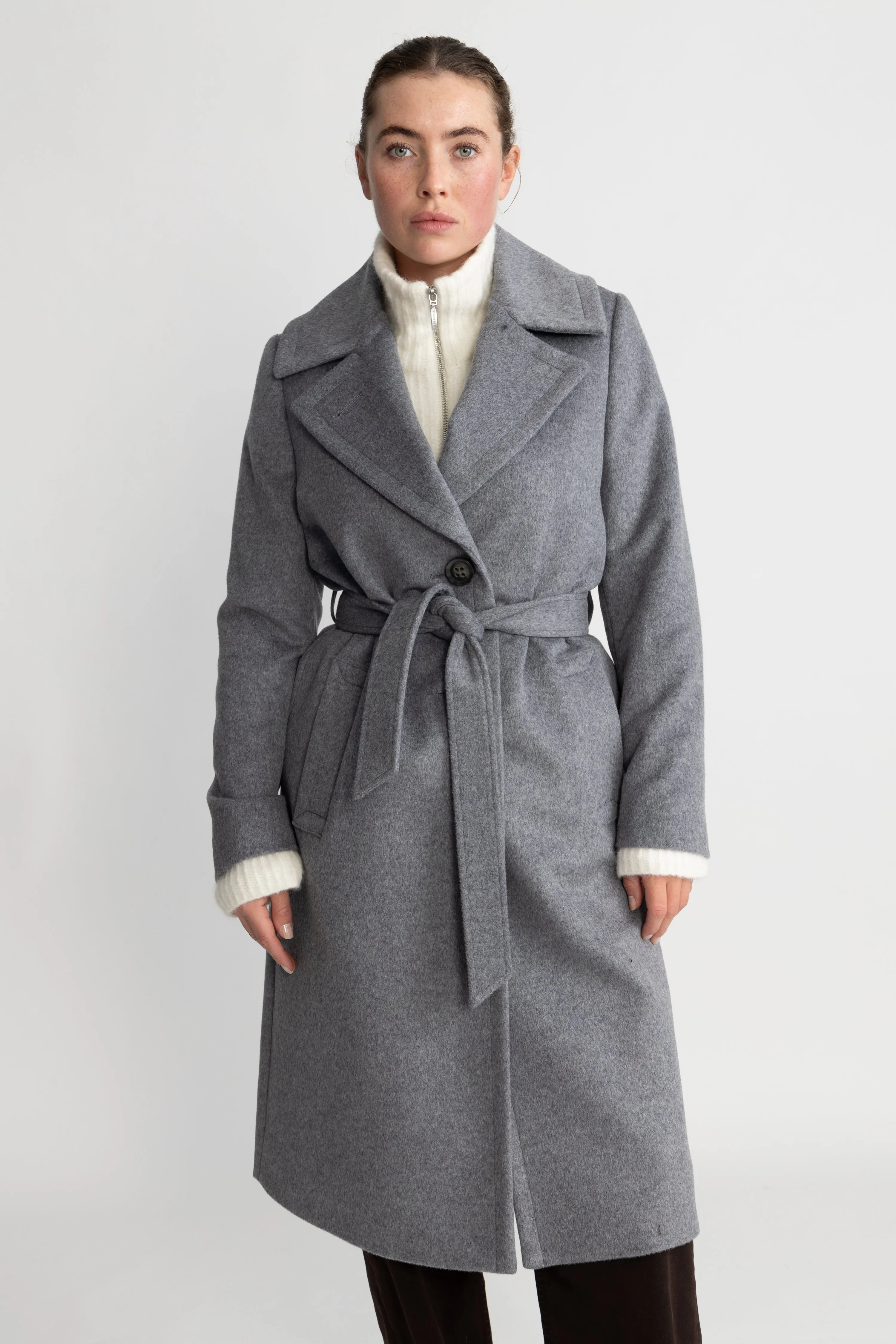 Cashmere Coat W Clareta Belt Midi - Smoky Grey