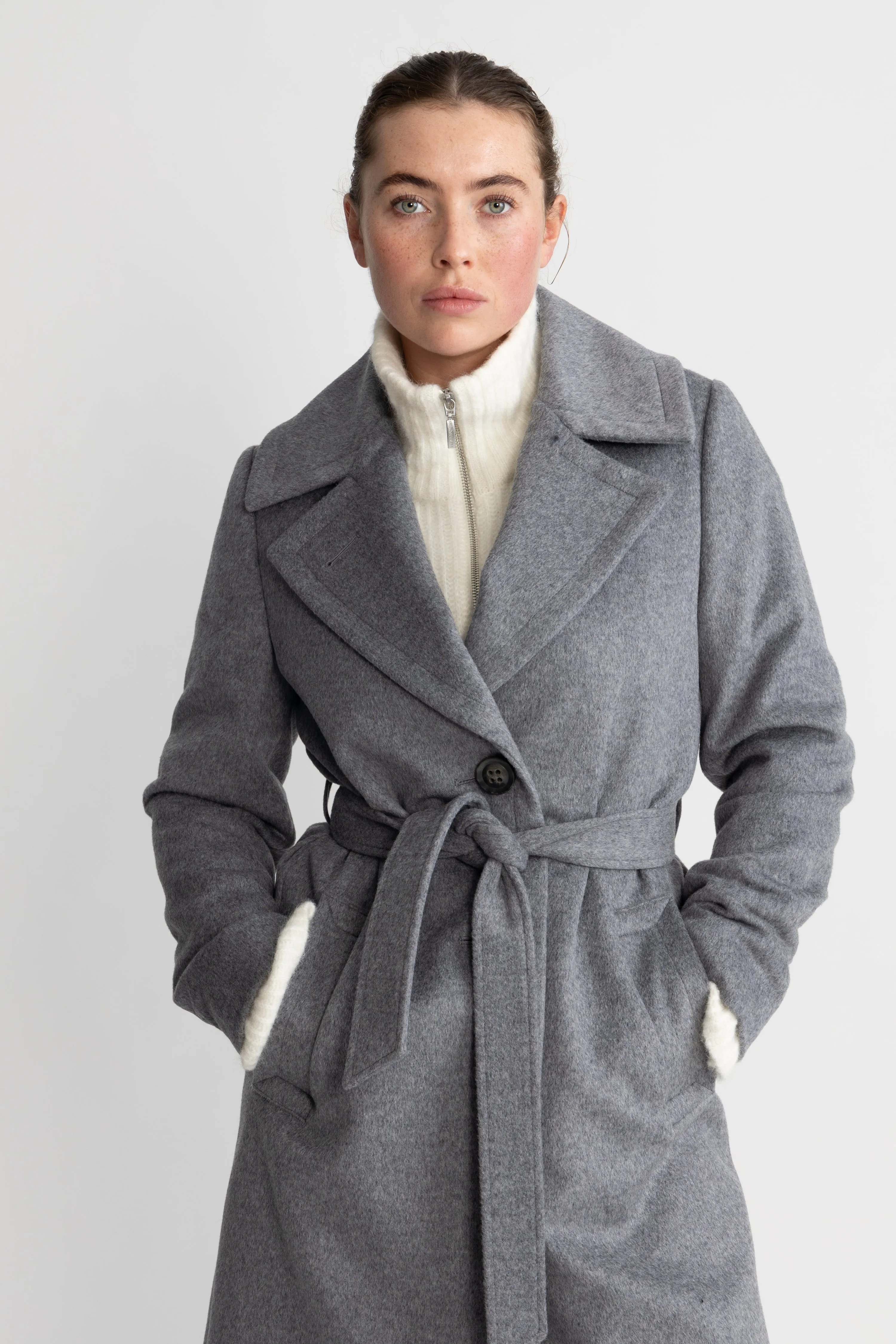 Cashmere Coat W Clareta Belt Midi - Smoky Grey