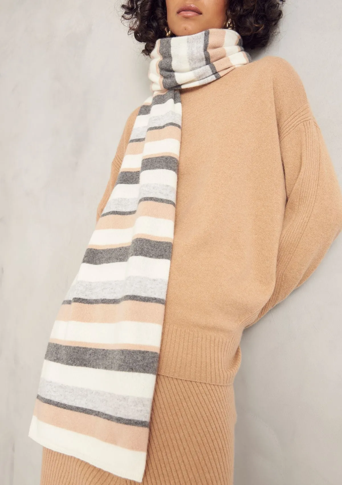 Cashmere Lofty Blanket Scarf in Natural Stripe