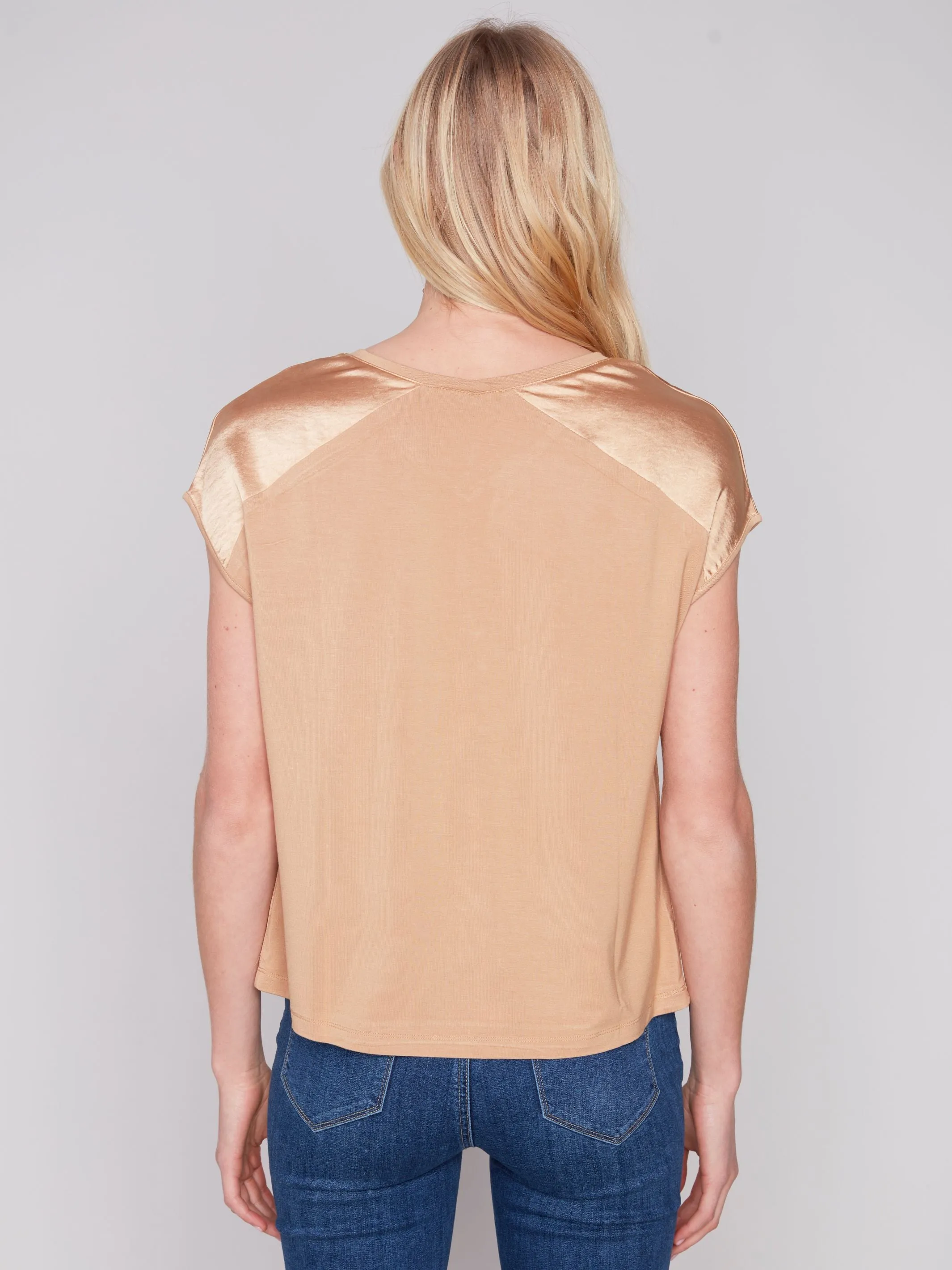 Charlie B- V-Neck Satin Jersey Knit Top