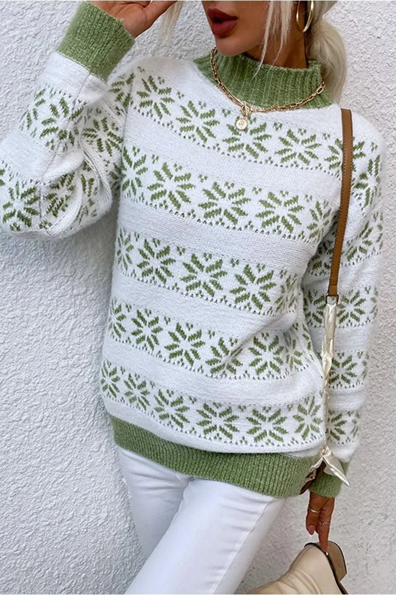 CHRISTMAS PATTERN TURTLE NECK SWEATER TOP