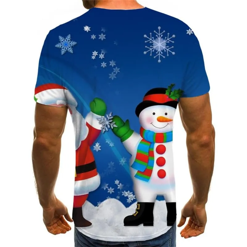 Christmas T-shirt Men Santa Claus T shirts Funny Snowman Tshirts Novelty New Year Tshirts Casual