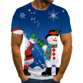 Christmas T-shirt Men Santa Claus T shirts Funny Snowman Tshirts Novelty New Year Tshirts Casual