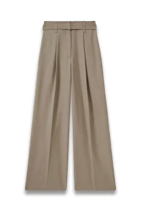 Clara Wool Belted Wide-Leg Trousers in Neutral