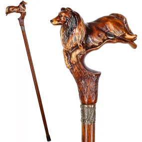 Collie Dog Artisan Intricate Handcarved Cane