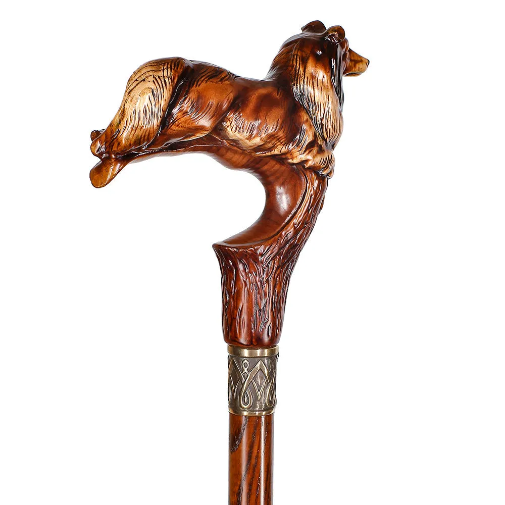 Collie Dog Artisan Intricate Handcarved Cane