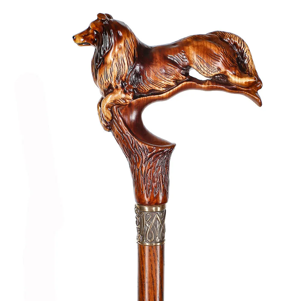 Collie Dog Artisan Intricate Handcarved Cane