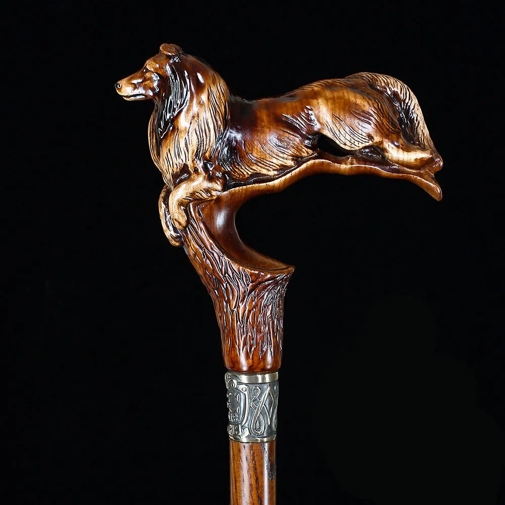 Collie Dog Artisan Intricate Handcarved Cane