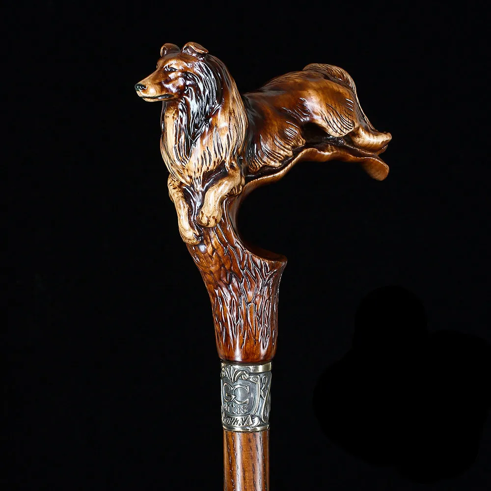 Collie Dog Artisan Intricate Handcarved Cane