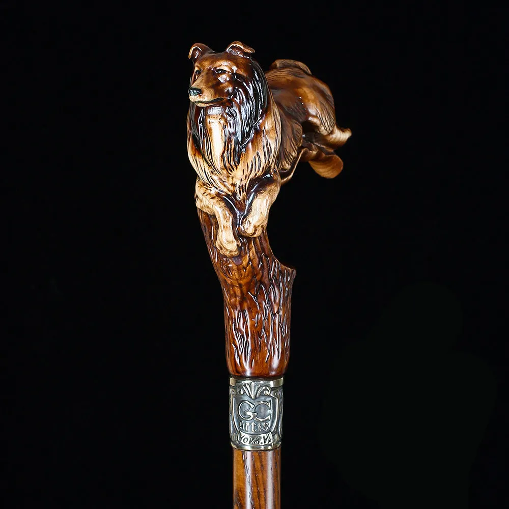 Collie Dog Artisan Intricate Handcarved Cane