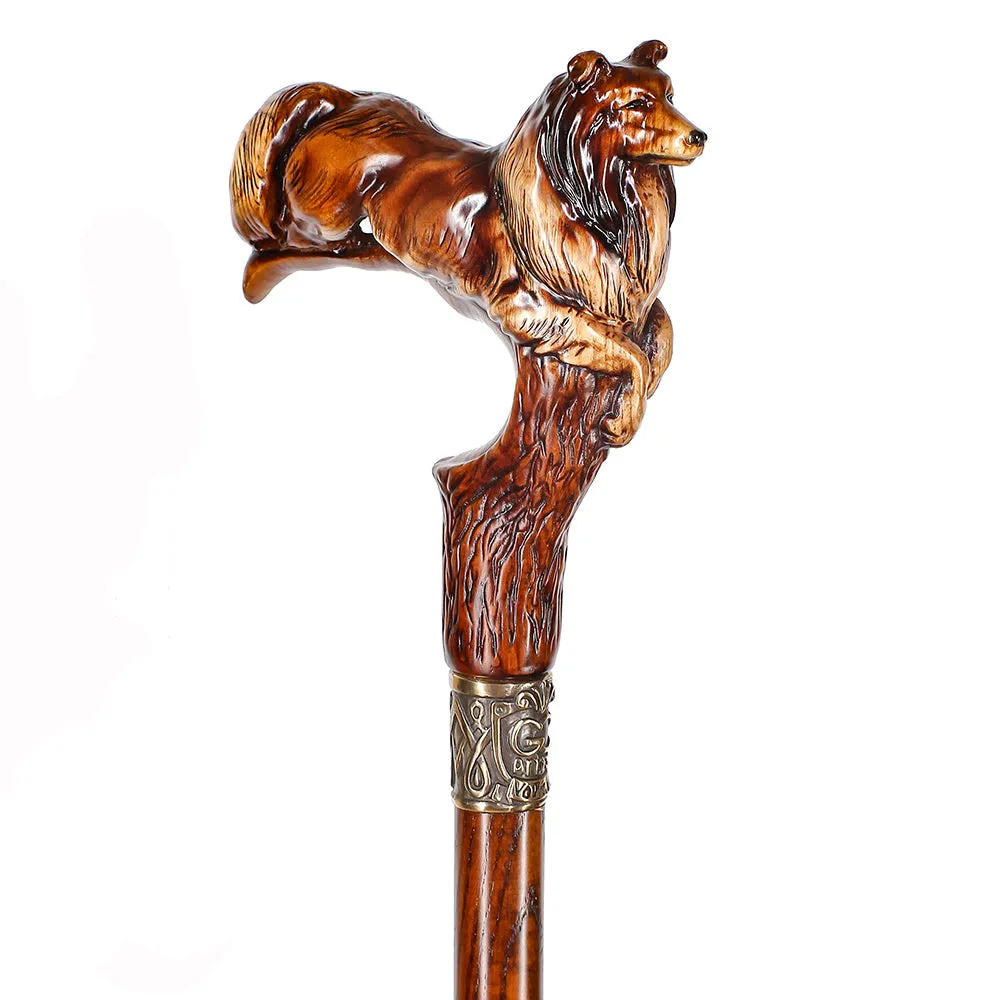 Collie Dog Artisan Intricate Handcarved Cane