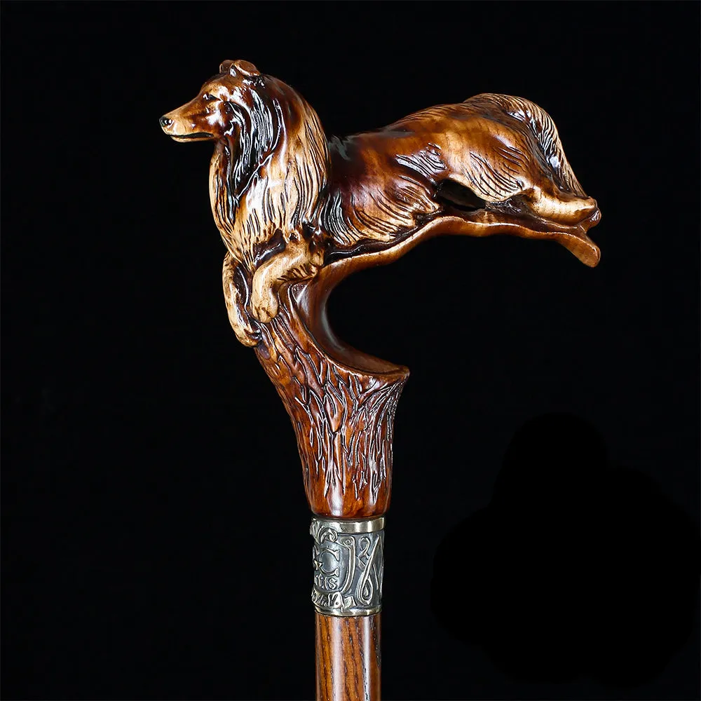 Collie Dog Artisan Intricate Handcarved Cane