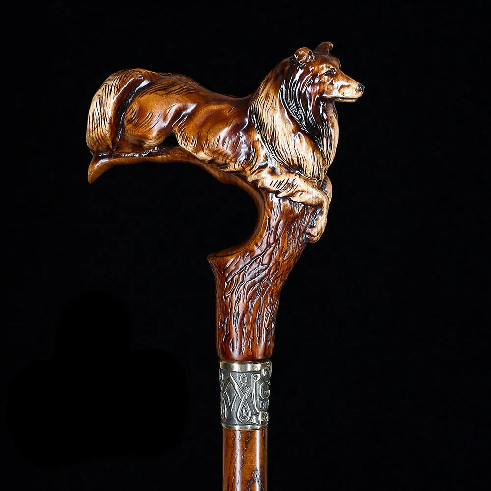 Collie Dog Artisan Intricate Handcarved Cane