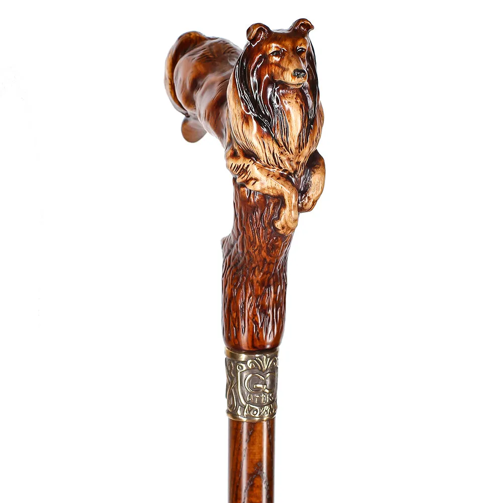 Collie Dog Artisan Intricate Handcarved Cane