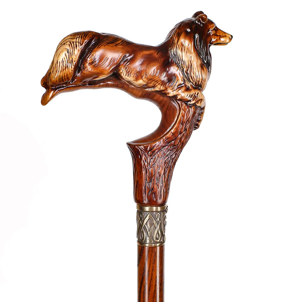 Collie Dog Artisan Intricate Handcarved Cane