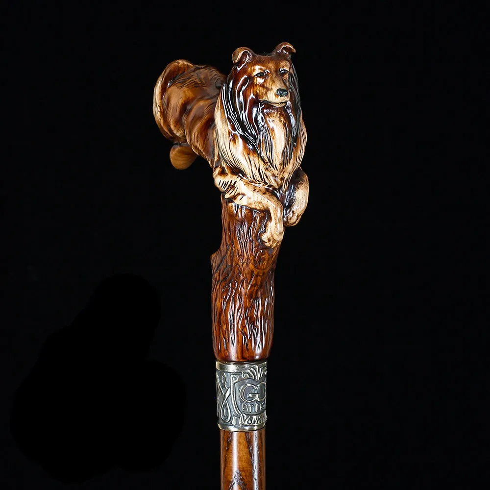 Collie Dog Artisan Intricate Handcarved Cane