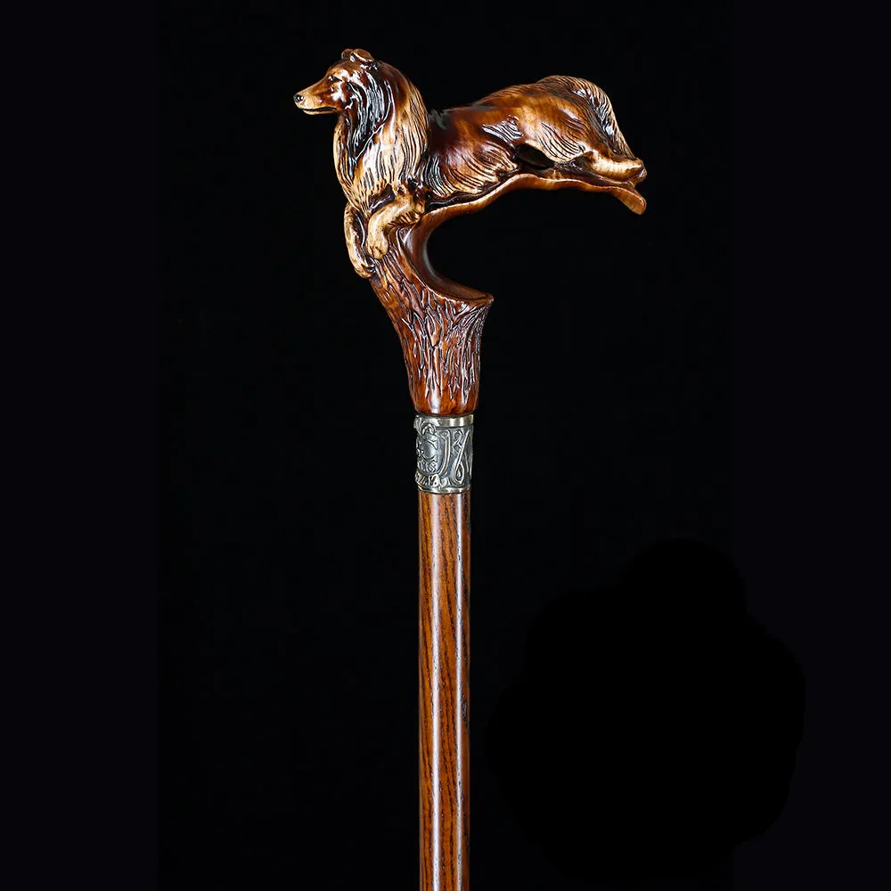 Collie Dog Artisan Intricate Handcarved Cane