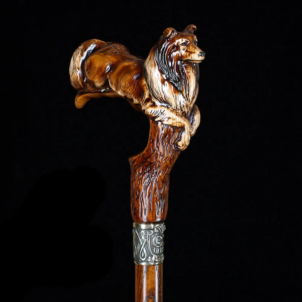 Collie Dog Artisan Intricate Handcarved Cane